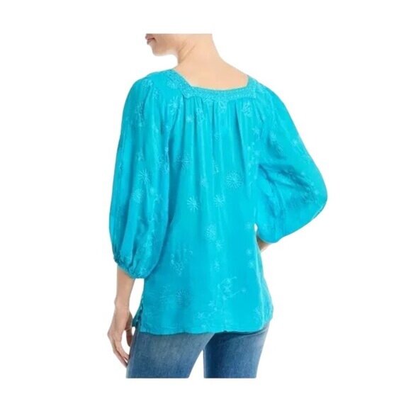 Johnny Was Size S Celestin Eris Blouse Embroidered Blue Relaxed Fit Boho NWT - Picture 2 of 7